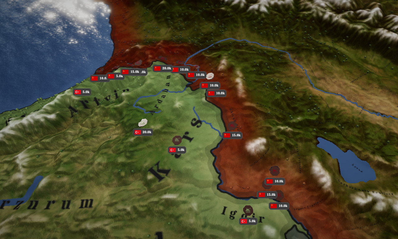 Turkish and Soviet forces facing off across the mountainous Caucasus frontier.